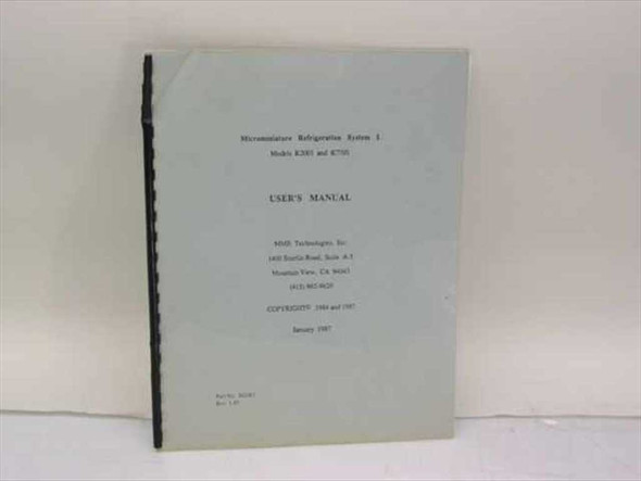 MMR Technologies Microminiature Refrigeration System I User's Manual M2001 – front cover, spiral bound, January 1987