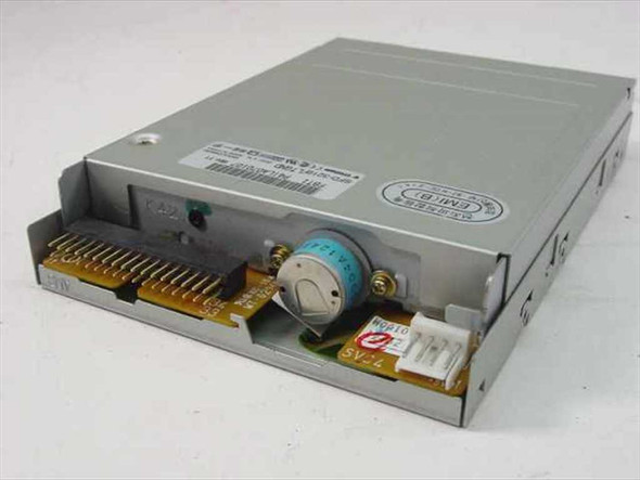 TriGem SFD-321B/LTGND internal floppy drive – top-off angled view showing 34-pin ribbon connector, spindle motor, and 4-pin power connector on PCB