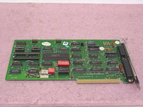 Magitronic AT-I/O 8-bit ISA card — top-down view showing full board layout, red DIP switches, and ISA edge connector
