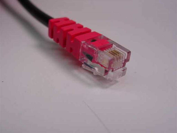 Polycom 20071-001 RJ11 connector close-up showing red boot and clear plug contacts