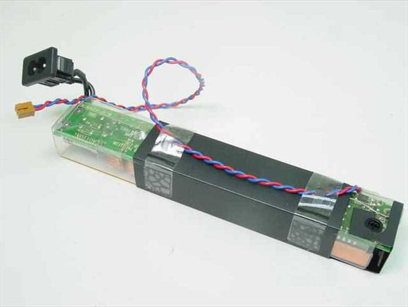 Gateway 2000 UA0400P01 internal power supply – three-quarter front view showing transparent housing, green PCB, twisted red-blue wiring harness, and IEC C8 inlet