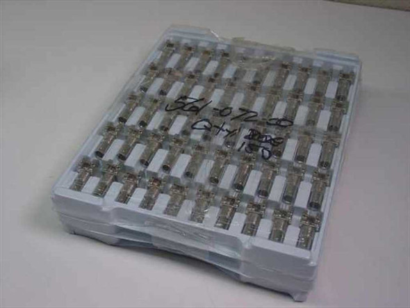 Sony 1-561-072-00 BNC plug housing connectors — lot of 50 stored in white plastic tray, top view