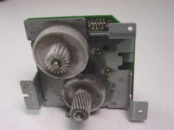 Nidec 55P2668018 gearbox assembly showing dual spur gear train and mounting bracket — rear side view