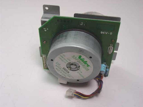 Nidec 55P2668018 24VDC electronically controlled DC motor with integrated control PCB and wire harness connector — front and side view