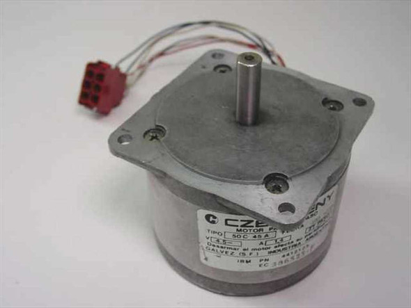 Czerweny 50C45A unipolar stepper motor front-left view showing label and 8-pin red connector harness