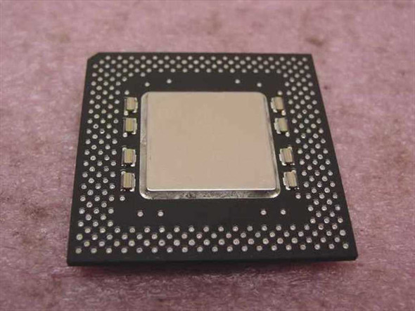 Intel Pentium MMX SL26J 200MHz CPU — bottom view showing gold pin array on Socket 7 processor