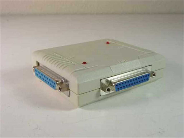 PC Concepts 2-to-1 non-powered parallel interface switch — angled front/side view showing two DB25 female connectors on left end and one DB25 female connector on right end