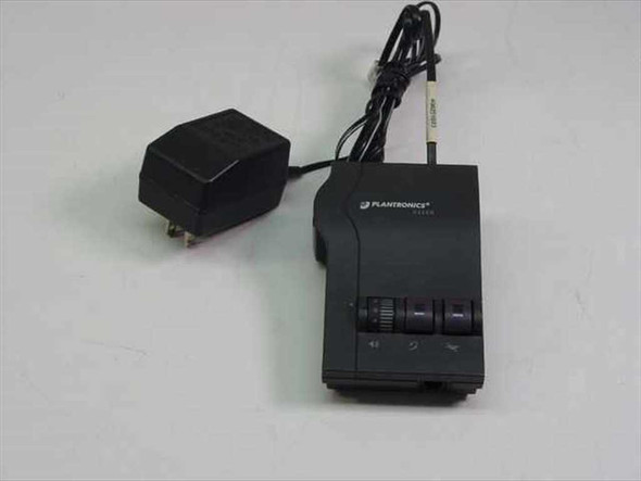 Plantronics M12 Vista headset amplifier front view with AC adapter alongside