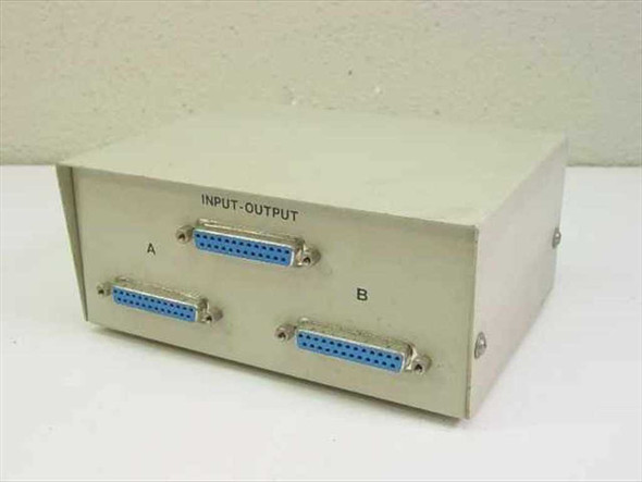 PC Concepts 2-Way AB Data Switch — top/rear view showing three DB25 25-pin female connectors labeled Input-Output, A, and B