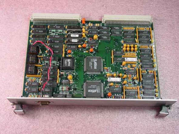 IVS LCB951102 Control Logic PCB — angled top view with rack panel bracket and DB9 connector visible on front edge