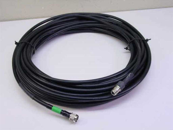 ORiNOCO 797236 75-foot low loss coaxial cable coiled, showing green-jacketed N-male connector end