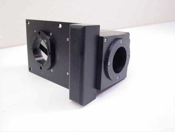 Ultratech Stepper alignment cell main optical housing — front and side view showing two circular apertures