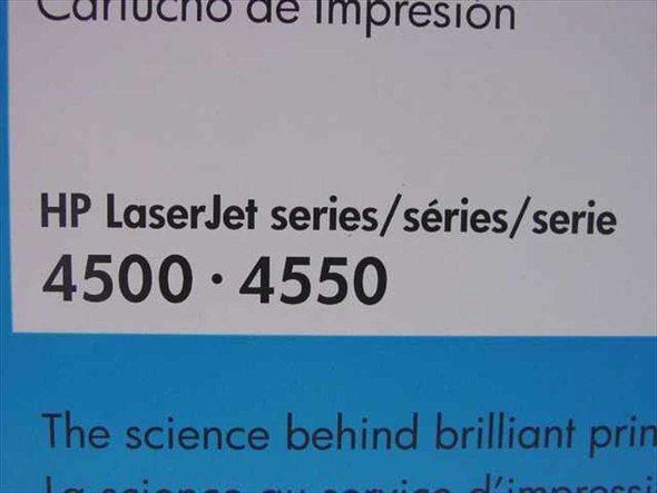 HP Color LaserJet series compatibility label on toner cartridge box showing LaserJet 4500 and 4550 printer series