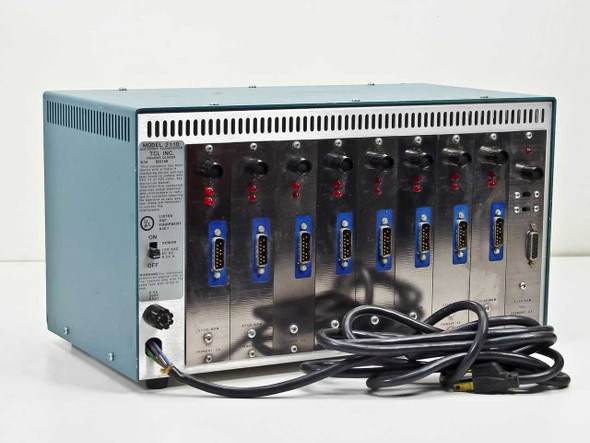 TCL 2110 Multiport Transceiver — rear panel showing 8 DB-9 card slots loaded with 2110-BDM and 2110-ADM cards and AC power cord