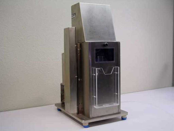 Electro pneumatic punch stainless steel clean room benchtop housing – right-side three-quarter view showing overall cabinet and punch column