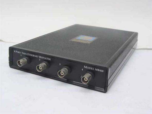 Tutankhamon MB400 4-Port Thin Ethernet Coax Repeater – angled front/top view showing 4 BNC ports labeled 1–4 and model label