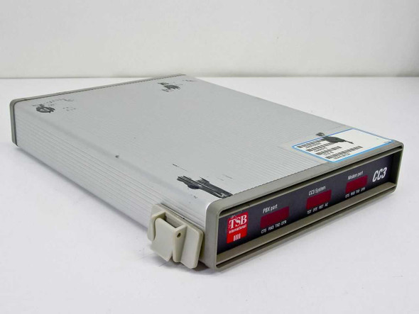 TSB International CC3-6-2400-NA external modem – front panel view showing CC3 label, TSB International logo, and LED indicator array
