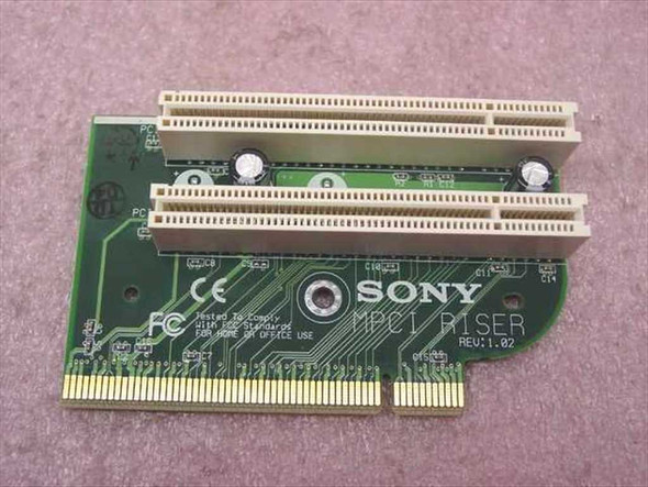 Sony MPCI Riser Card Rev 1.02 – top view showing two white PCI expansion slots and gold edge connector