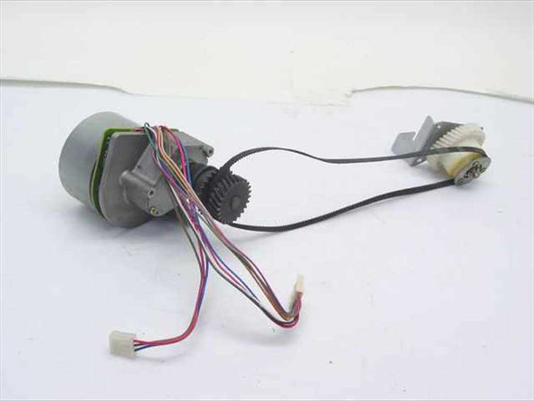 Stepper motor with gear assembly BLG-4320-BA — full assembly view with multi-wire harness and secondary gear bracket