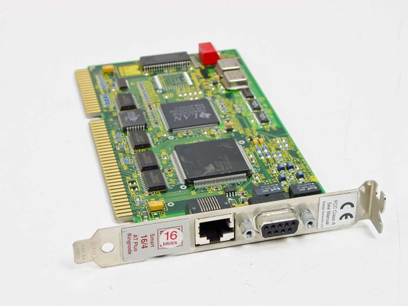 Madge 152-047-07S Smart 16/4 AT Plus Ringnode ISA card — angled top view showing main LAN controller chips and component side