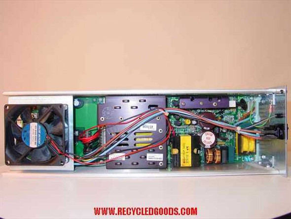 MultiTech Systems PS4800 Power Supply — interior view with fan, PCB, wiring harness, and internal components visible