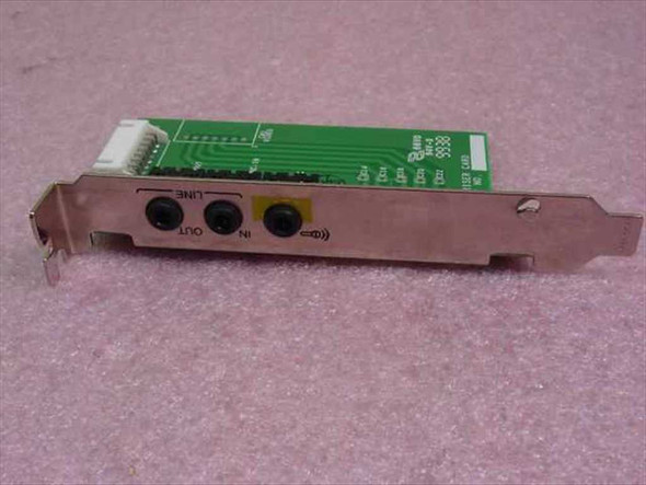 HP 5064-8576 Audio Riser Card – bracket side view showing Line-Out, Line-In, and Mic 3.5mm jacks
