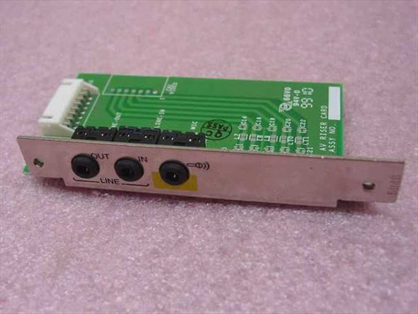 HP 5064-8577 Audio Riser Card front panel showing Line-Out, Line-In, and headphone 3.5mm jacks with bracket