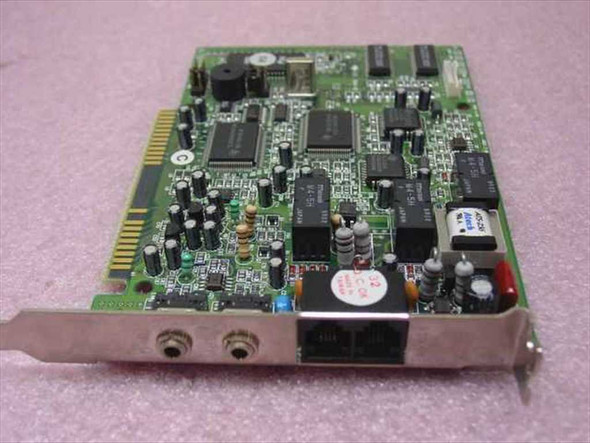Davicom FB V1456VQH-X 56K PCI modem card — front/component side showing main chipset, RJ-11 port, and dual phone jacks on bracket