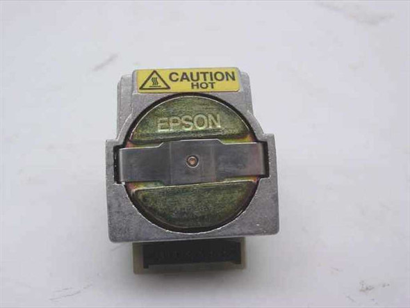 Epson C28E19B dot matrix printhead — front view showing Epson logo and Caution Hot warning label on top