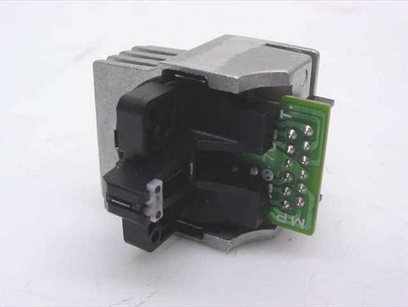 Epson C28E19B dot matrix printhead — angled rear view showing green PCB connector board and metal housing