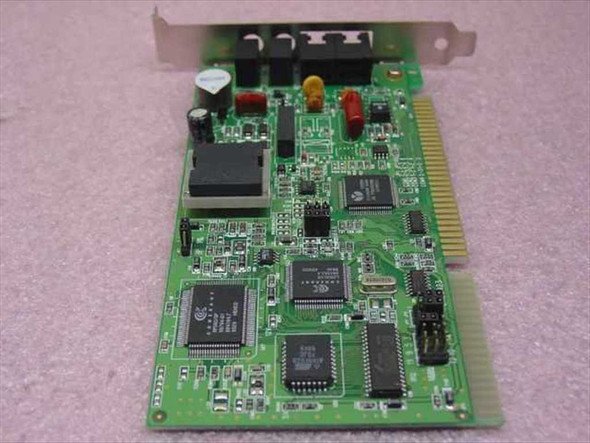 Jaton 6R5DR23 ISA combo card – reverse angled view showing main chipset ICs, RJ-11 connector, and ISA gold-finger edge