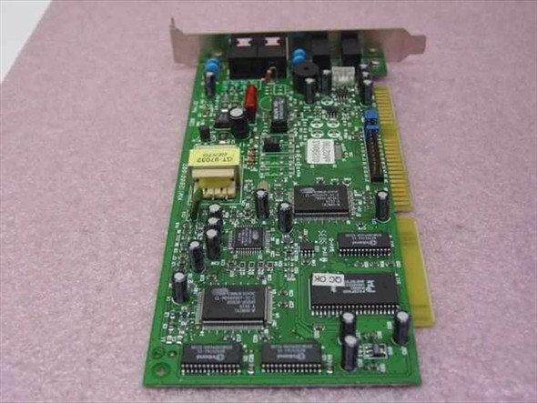 Cirrus Logic KM1120001002 56K ISA modem card — reverse component-side angle showing main ICs, GT-97032 transformer, and ISA edge connector