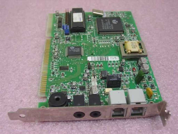 Boca Research MD56I ISA modem card – angled front view showing PCB, RJ11 ports, audio jacks, and ISA edge connector