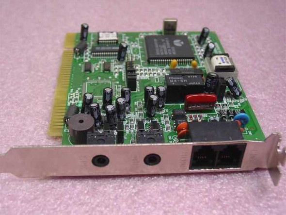 Rockwell MR56PVS ISA modem card front view showing RJ11C jack and two audio ports on bracket
