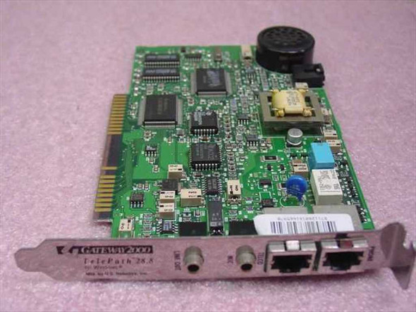 US Robotics TelePath 28.8 ISA modem card MODISA007AAUS – front view showing bracket with dual RJ-11 ports and Gateway 2000 label
