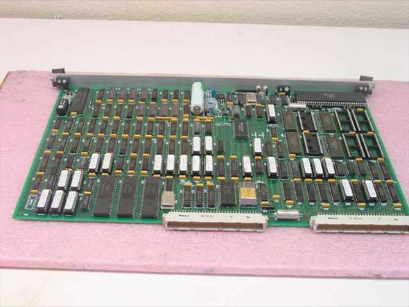 Staubli Unimation Systel SCM III 64kB controller card – reverse angle top view showing full PCB layout with dual high-density edge connectors and array of memory and logic ICs