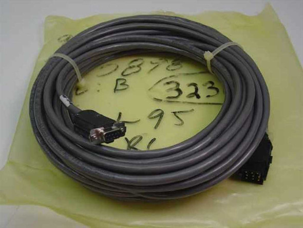 FSI 908152-050 Rev B Polaris cable full length coiled view with handwritten inventory labels on green tissue paper