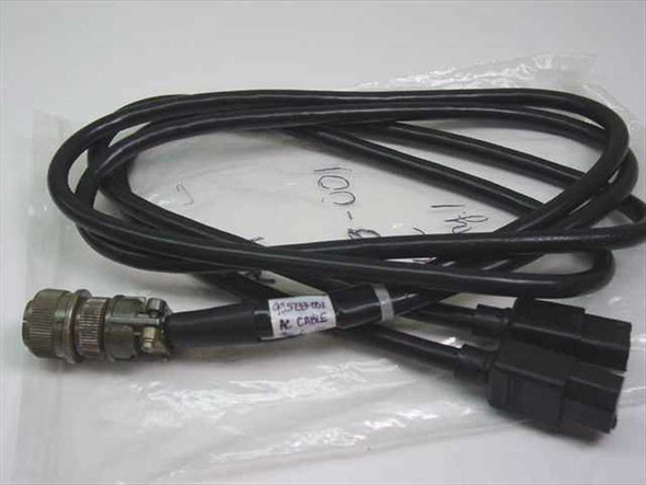 FSI 905733-001 Rev C AC cable full length view — military circular connector end and dual IEC C13 end visible, coiled in plastic bag