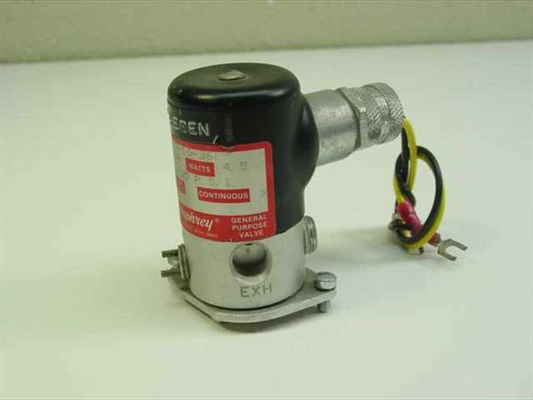 Humphrey T062E1-3-10-35 General Purpose Solenoid Valve – front and side view showing red label, black solenoid coil, and EXH port on base