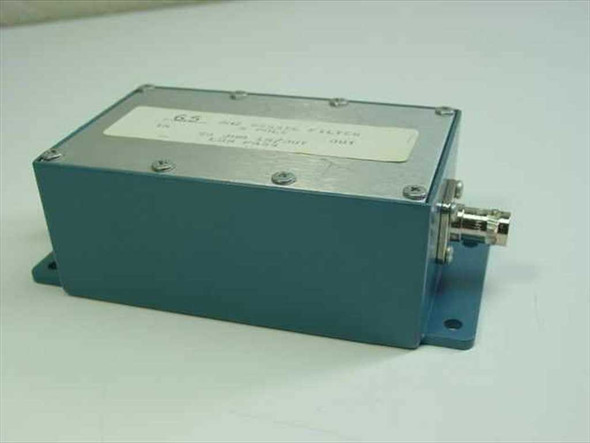 6.5 MHz 5-pole Bessel low-pass filter in blue metal enclosure – top and front quarter view with label and BNC OUT connector visible