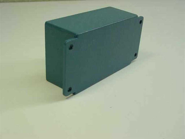 Pomona Electronics 3.75 MHz band pass filter – rear/side view showing smooth teal anodized aluminum enclosure with mounting flanges