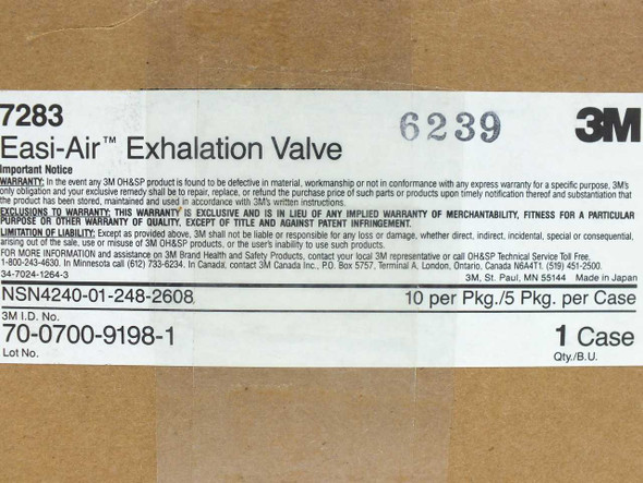 3M 7283 Easi-Air Exhalation Valve – case label showing model number, NSN 4240-01-248-2608, and part number 70-0700-9198-1