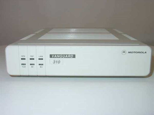 Motorola Vanguard 310 ISDN Router front panel showing STS, TST, LAN, TLD, B1, B2 LED indicators