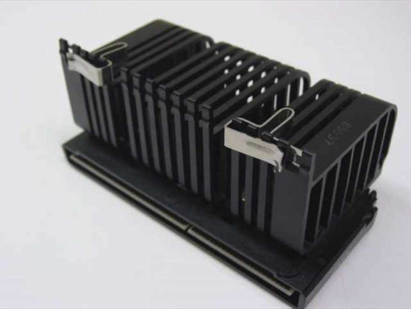 Intel Pentium II SL2HE 266MHz Slot 1 CPU – rear three-quarter view showing finned heatsink and Slot 1 edge connector