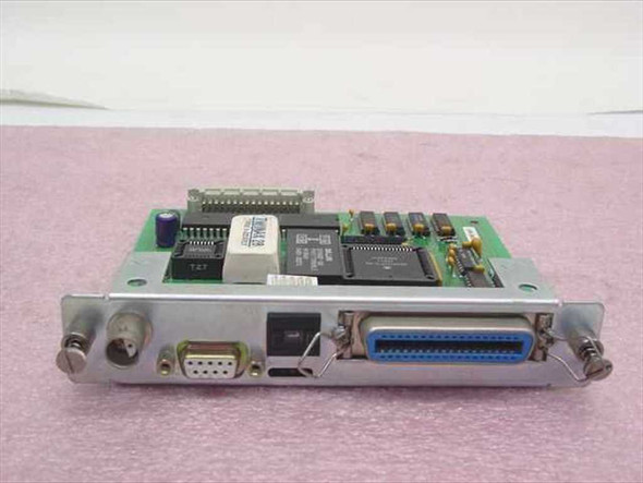 ESI HPMIO Print Server Card — front bracket view showing BNC, DB9, and 36-pin parallel connectors