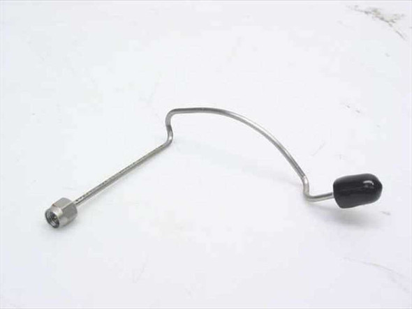 Stainless steel preformed coaxial cable 202544-001 with SMA-M connector and formed loop, full length side view