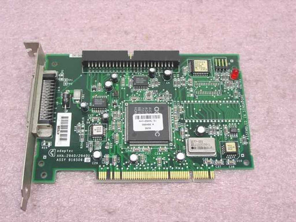Adaptec AHA-2940U SCSI PCI card — component side showing AIC-7880 main controller chip, internal 68-pin and 50-pin SCSI headers, and Adaptec silkscreen label