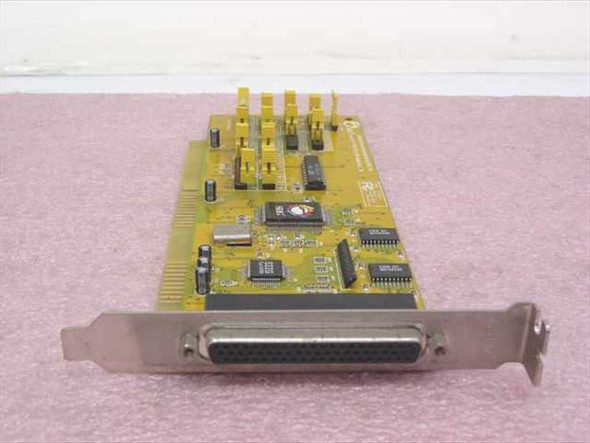 SIIG JJ-A22012 ISA Serial Parallel adapter card – angled front view showing PCB, yellow jumpers, and DB25 bracket