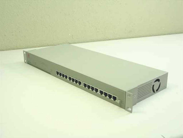 Encore ENH716-TX 16-Port Fast Ethernet Stackable Hub – front-left angle view showing 1U rackmount chassis and RJ45 ports