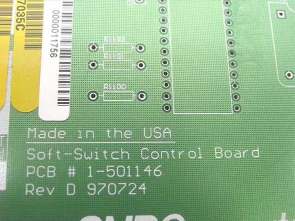 GNP Computers Soft-Switch Control Board PCB 1-501146 Rev D – close-up of silkscreen label showing PCB number, Rev D, and date code 970724